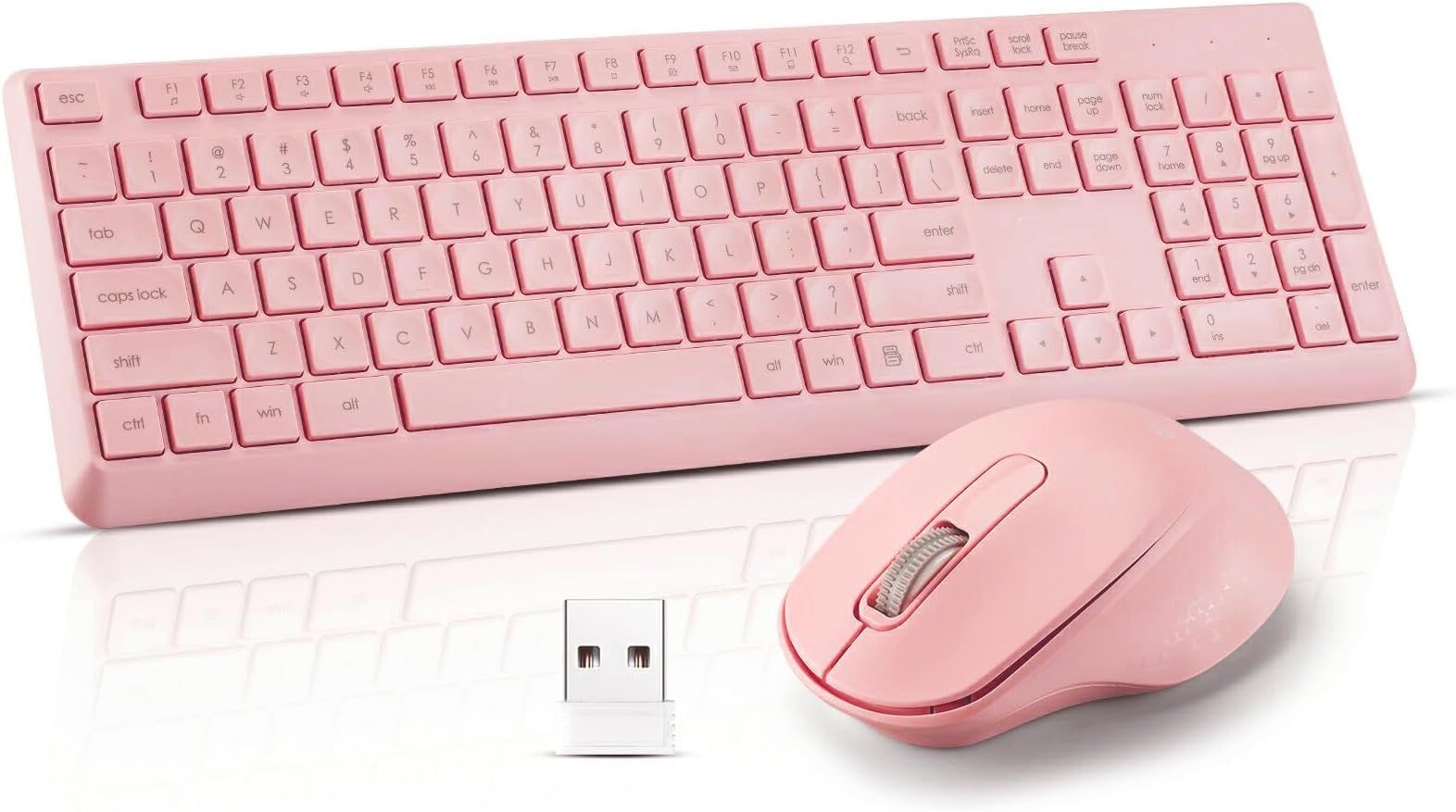 Wireless Silent Keyboard Mouse Combo, Ultra-Slim USB Keyboard Silent Mouse Set, Water-Dropping Keycaps, 12 Shortcuts, 2.4GHz Wireless Connection for PC Laptop Windows XP/7/8/10, Vista, Mac (Pink)