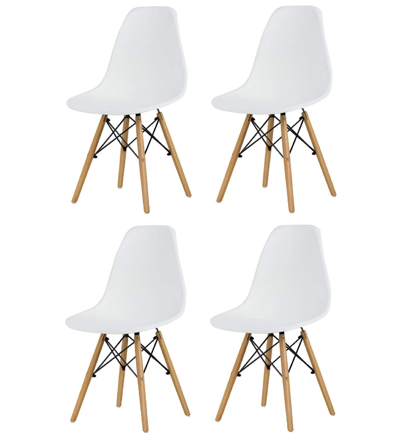 HAPPYGRILL Dining Chairs Modern Style DSW Wood Chair, Shell Lounge Plastic Chairs for Patio Kitchen Dining, 4pcs