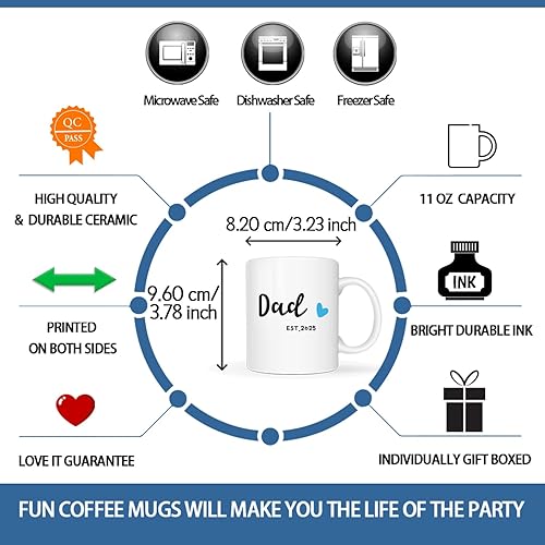 Miniatura 4 de Dad Est 2025 - Taza de café para el día del padre, regalos para papá nuevo para hombres y él, taza para papá por primera vez, color blanco, 11 onzas