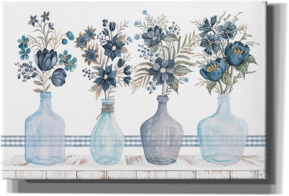 Epic Graffiti 'Feeling Blue Florals' by Cindy Jacobs, Giclee Canvas Wall Art, 60"x40"
