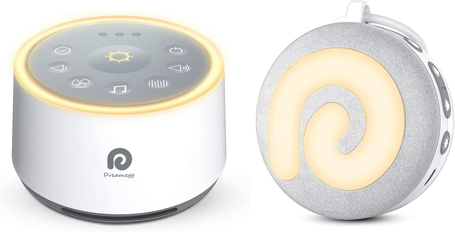 Dreamegg D1 Bundle with D11 Portable White Noise Machine for Baby Sleeping with Night Light, Nature Sounds, White Noise and Lullaby, Child Lock, USB Rechargeable for On-The-Go Travel Nursery Gift