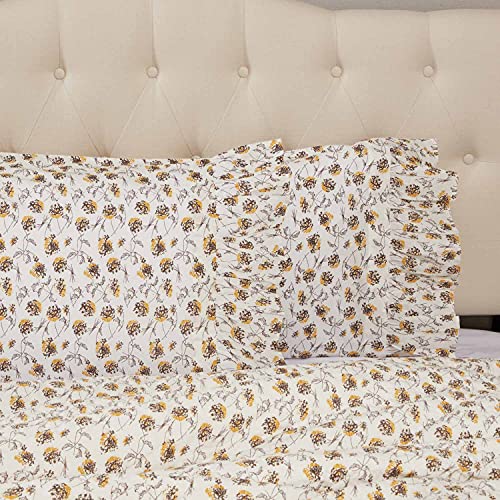 Morning Meadow - Juego de 2 fundas de almohada para cama king size, diseño floral, color mostaza y amarillo con volantes de 12,7 cm en el lado abierto, casa de campo, ropa de cama