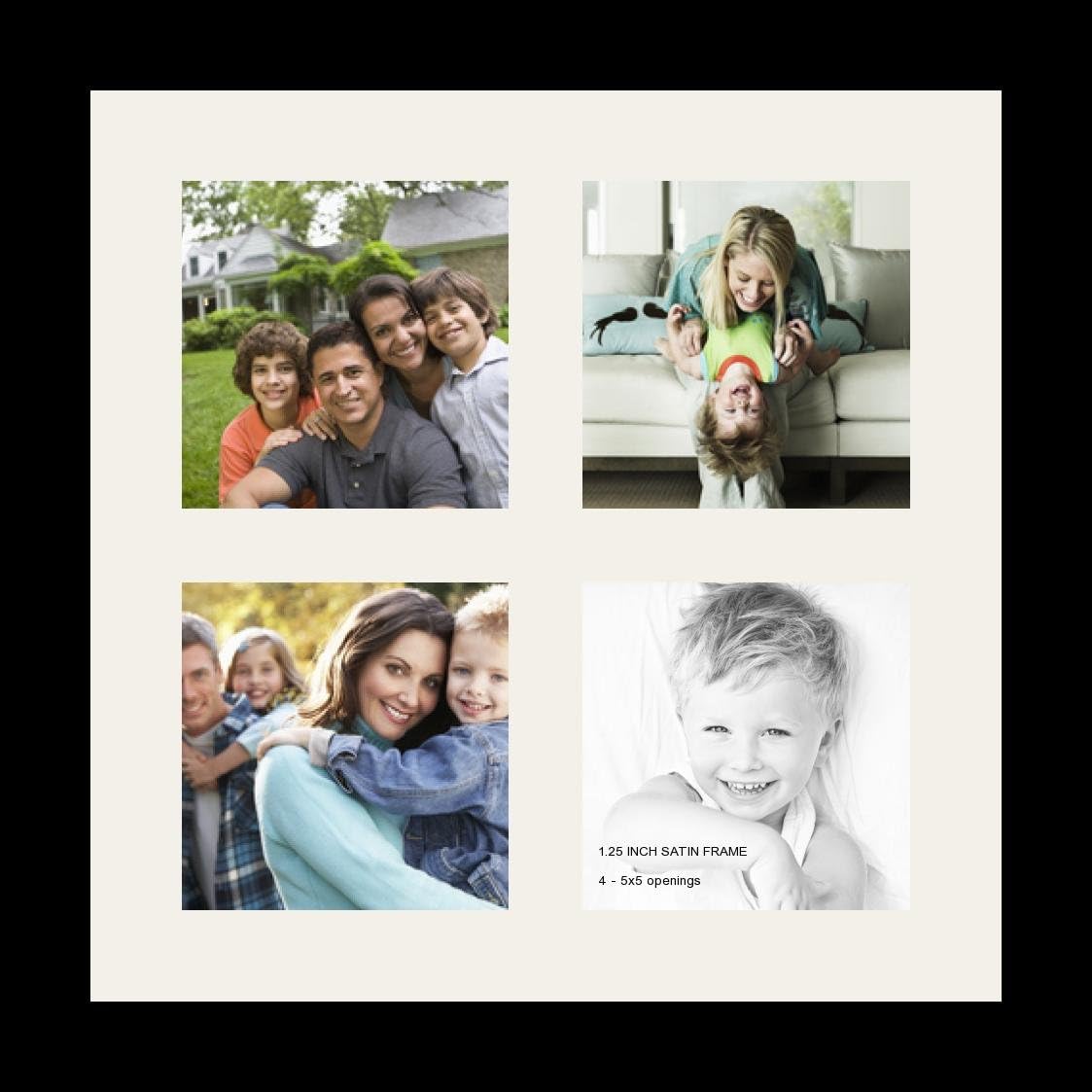 ArtToFrames Collage Photo Frame Single Mat with 4-5x5 Openings and Satin Black Frame.