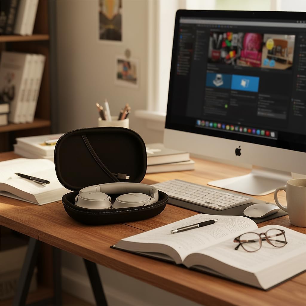 Professional Hard Headphones Case for Bose QC45, QC35 II, QC35, QC25, QC15 & Ultra Gaming Headset, Compact Protective Shell with Cable Storage & Accessory Compartment – Black - Image 6