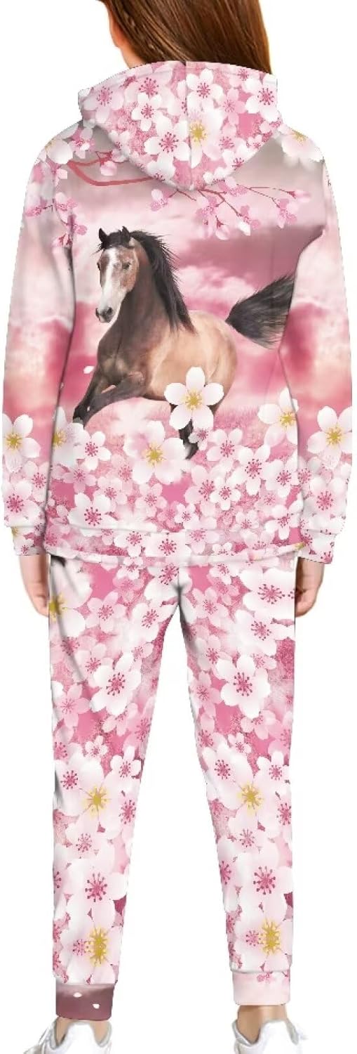 Girls Sweatsuit Set Size 7-14 Kids Hooded Pullover Sweatshirt and Sweatpants Set 2 Piece Outfits for Fall Winter