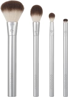 EcoTools Precious Metals 4-Piece Cheek & Eye Highlight Brush Set - Eco-Friendly, Cruelty-Free, Recycled Aluminum for Blush, Eyeshadow & Powder