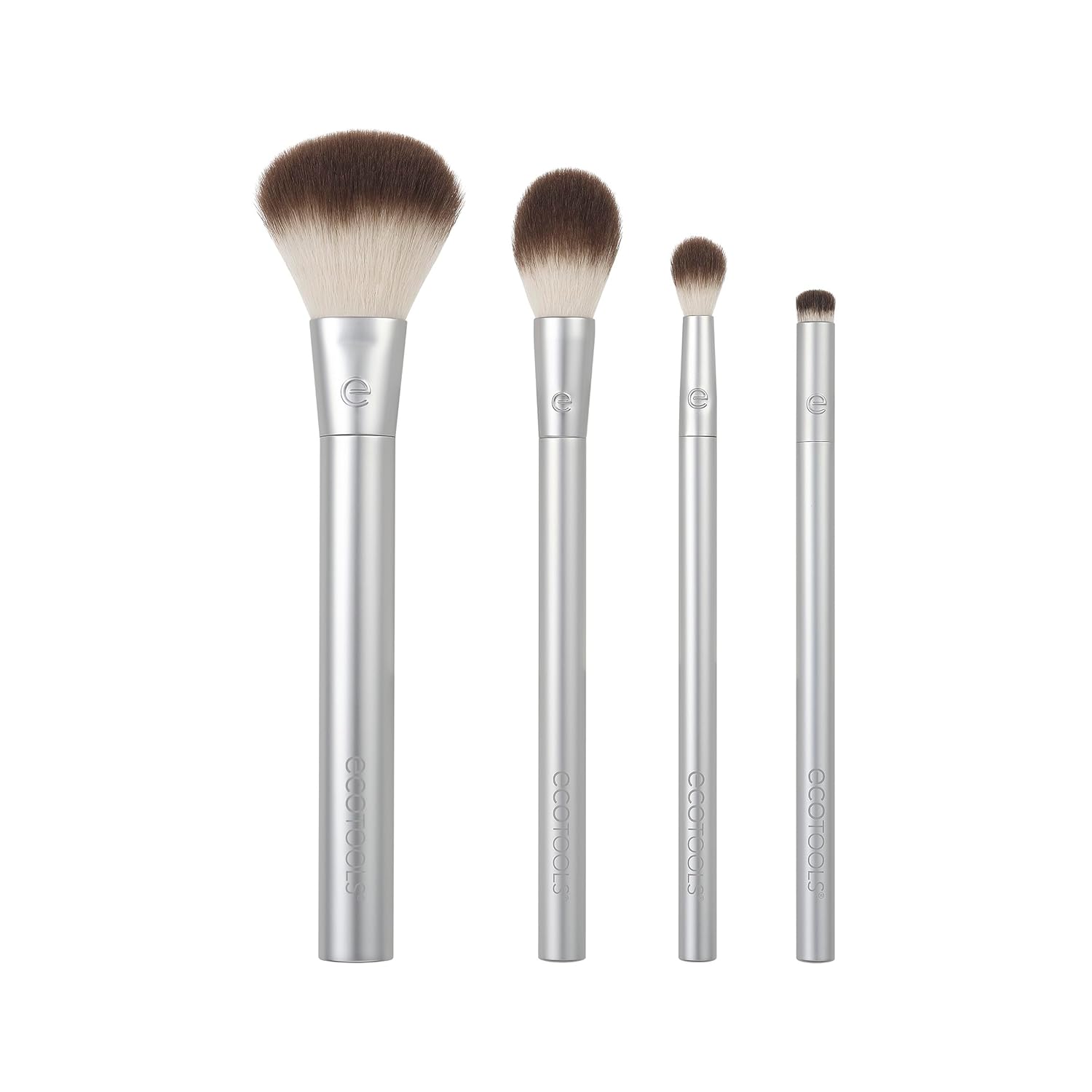 EcoTools Precious Metals 4-Piece Cheek & Eye Highlight Brush Set - Eco-Friendly, Cruelty-Free, Recycled Aluminum for Blush, Eyeshadow & Powder