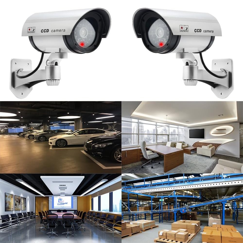 ERWEY Dummy kamera do monitoringu CCTV z migającym światłem LED, 4 sztuki (srebrna)