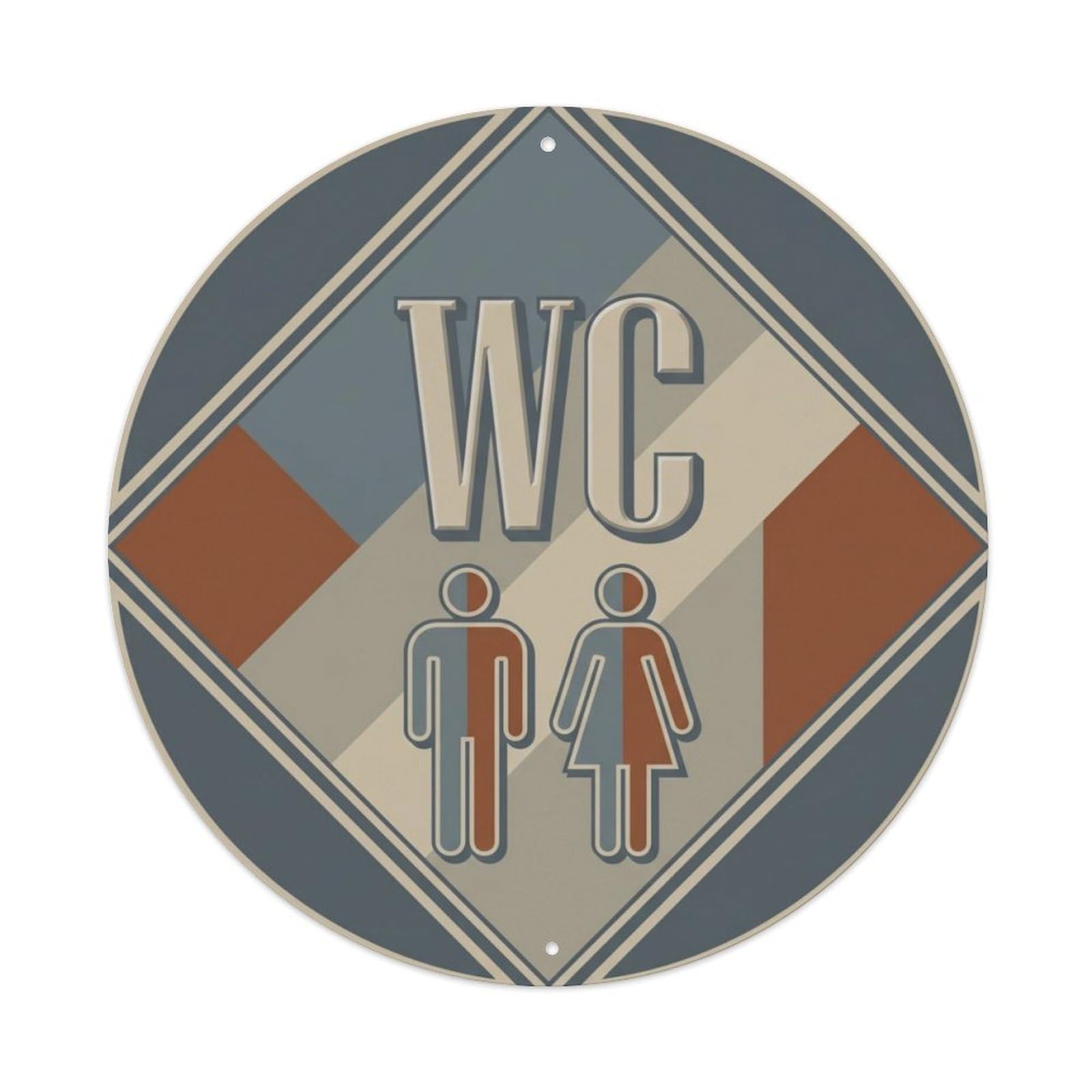 Toilet （WC） Moody Vintage Shield Metal Tin Sign Plaque Wall Decor for Cafe, Club Bar, Office, Home Garden Round Metal Poster 8x8Inch