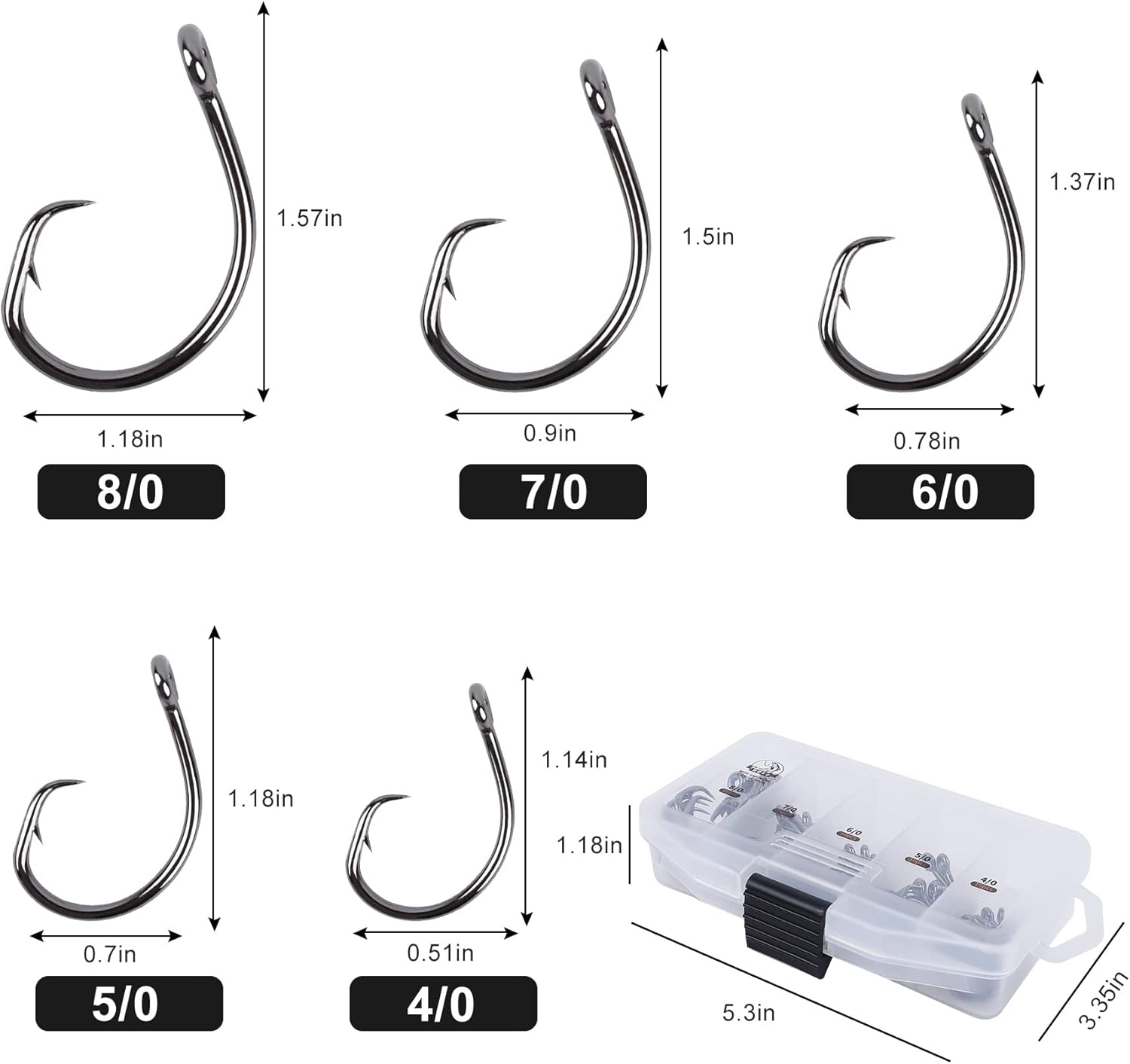 UCEC in-Line Wide Gap Circle Hook, 50PCS High Carbon Steel Saltwater Freshwater Fishing Hooks for Tuna, Carp, Catfish, Bass, Amberjack and More, 5 Sizes - 4/0, 5/0, 6/0, 7/0, 8/0 : Sports & Outdoors