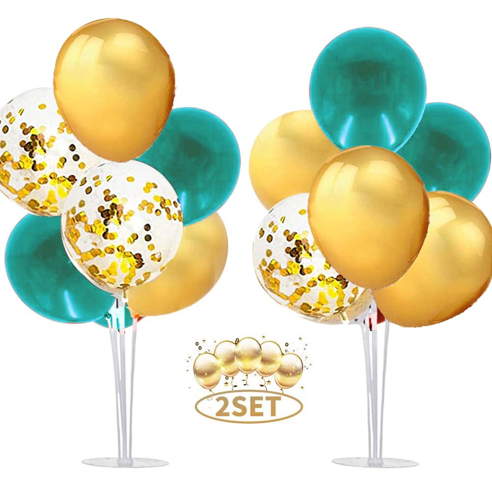 Beliky Teal Gold Party Decorations/Teal Gold Balloons 2 Set Table
