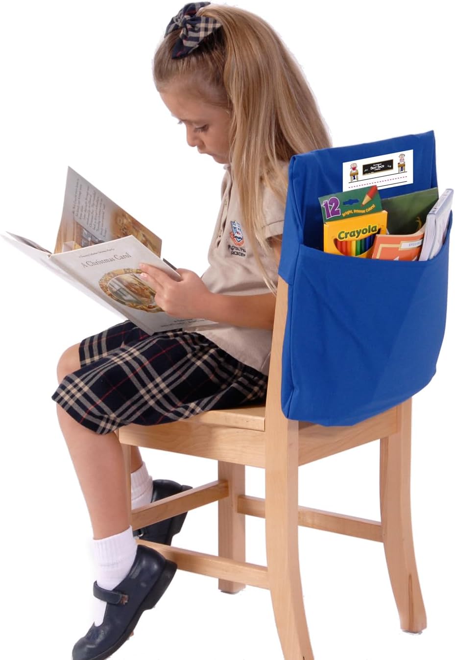 Seat Sack Large Chair Storage Pocket - 17 Inches, Blue - Perfect Organizer for Classroom Chairs, Durable and Spacious Chair Pocket for Classroom Storage and Organization