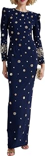 Women's Fashion Designer Party Formal Long Sleeve Luxurious Rhinestone Diamonds Beaded Long Maxi Dress Gowns