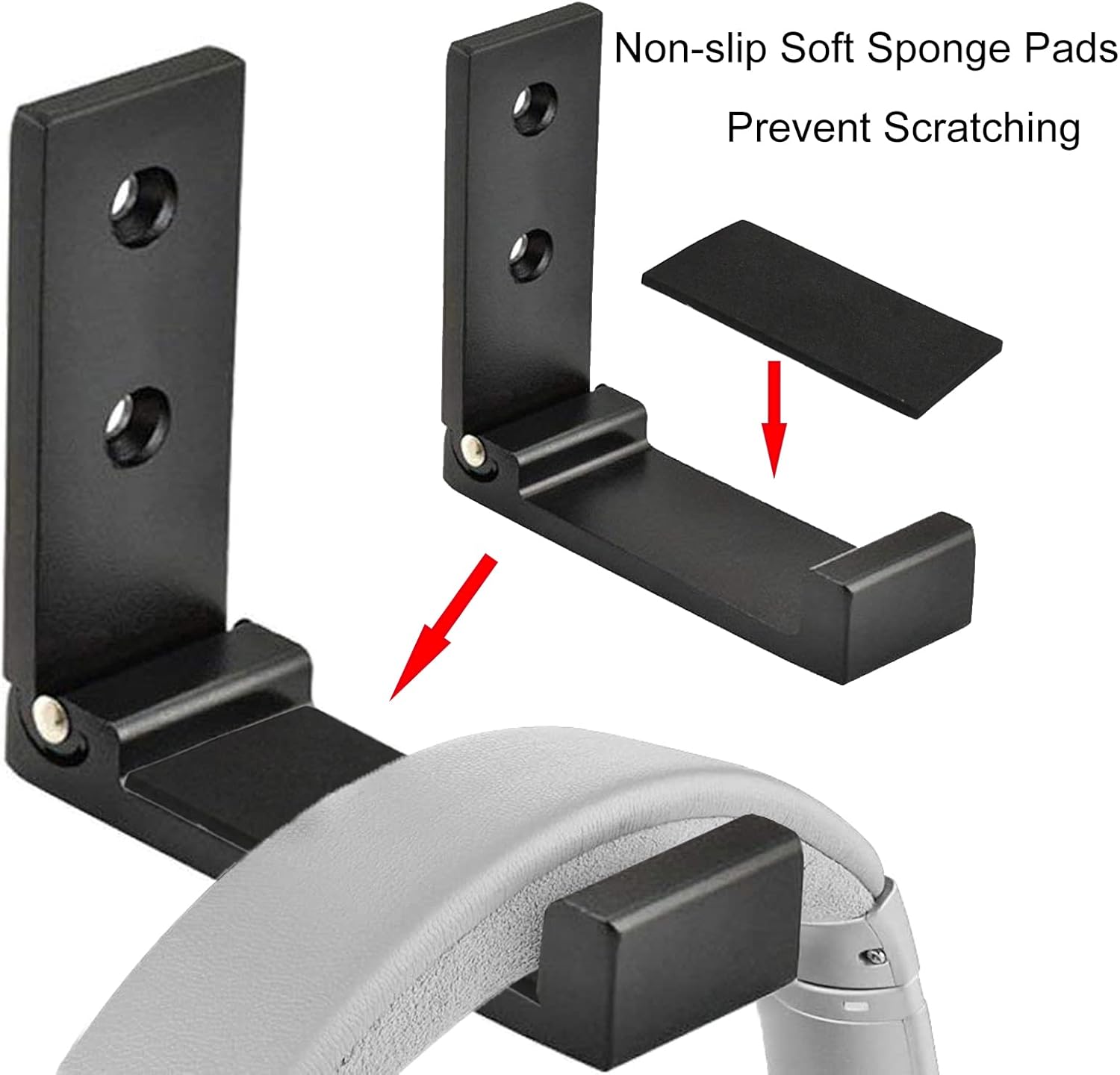 Folding Coat Hooks, Foldable Wall Hooks for Hanging Aluminum Alloy Cloth Hanger Coat Hanger Headphones Holder Headset Wall Hanger Hook- Pack of 2 (Black) - Image 2