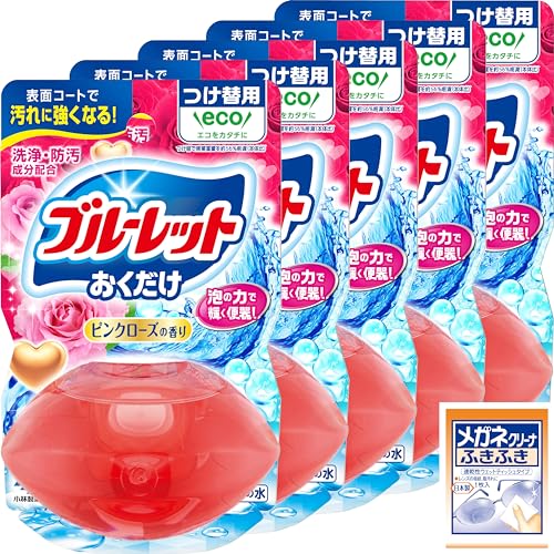 ブルーレット 【まとめ買い】液体おくだけ トイレタンク芳香洗浄剤 ピンクローズの香り 詰め替え用 70ml×5個 メガネクリーナおまけ付 小林製薬 【Amazon.co.jp限定】
