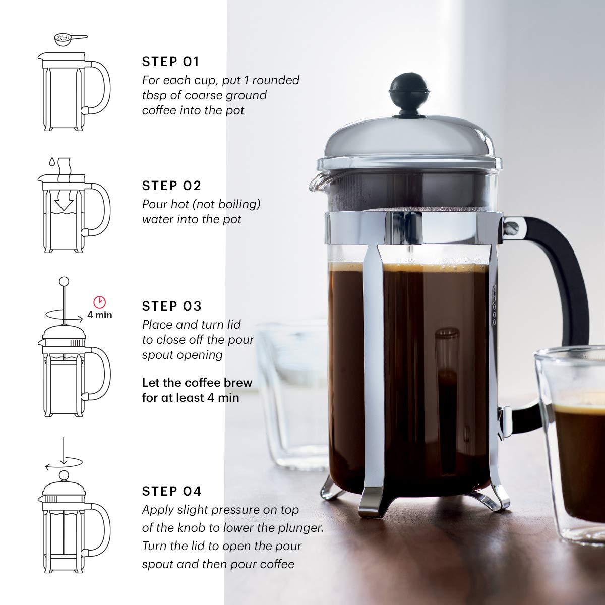 Bodum - 1928-01 - Chambord - Cafetera 8 tazas - 1.0 l - color negro