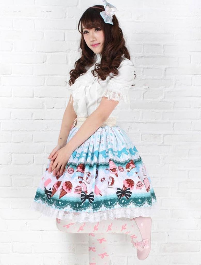 M4U Hime Blue Lace Polyester Lolita Skirts