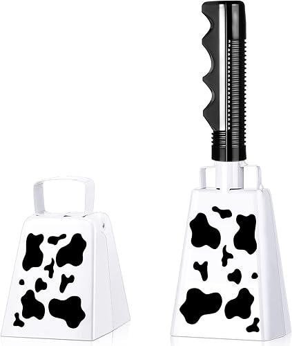 2 campanas de vaca con asa para hacer ruido, para eventos deportivos, juegos de fútbol, percusión de mano de 8.6 pulgadas, animación, campana de