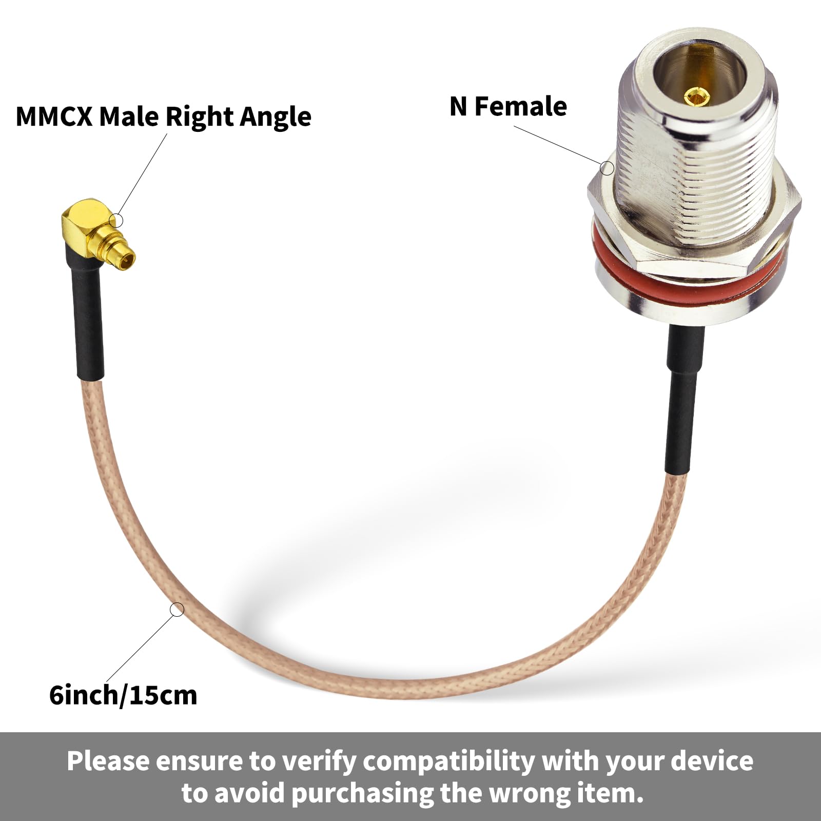 Superbat MMCX Male Right Angle to N Female Connector,6inch RG316 Coaxial Cable 2Pcs for RF Applications,SDR Radios,Instrumentation etc