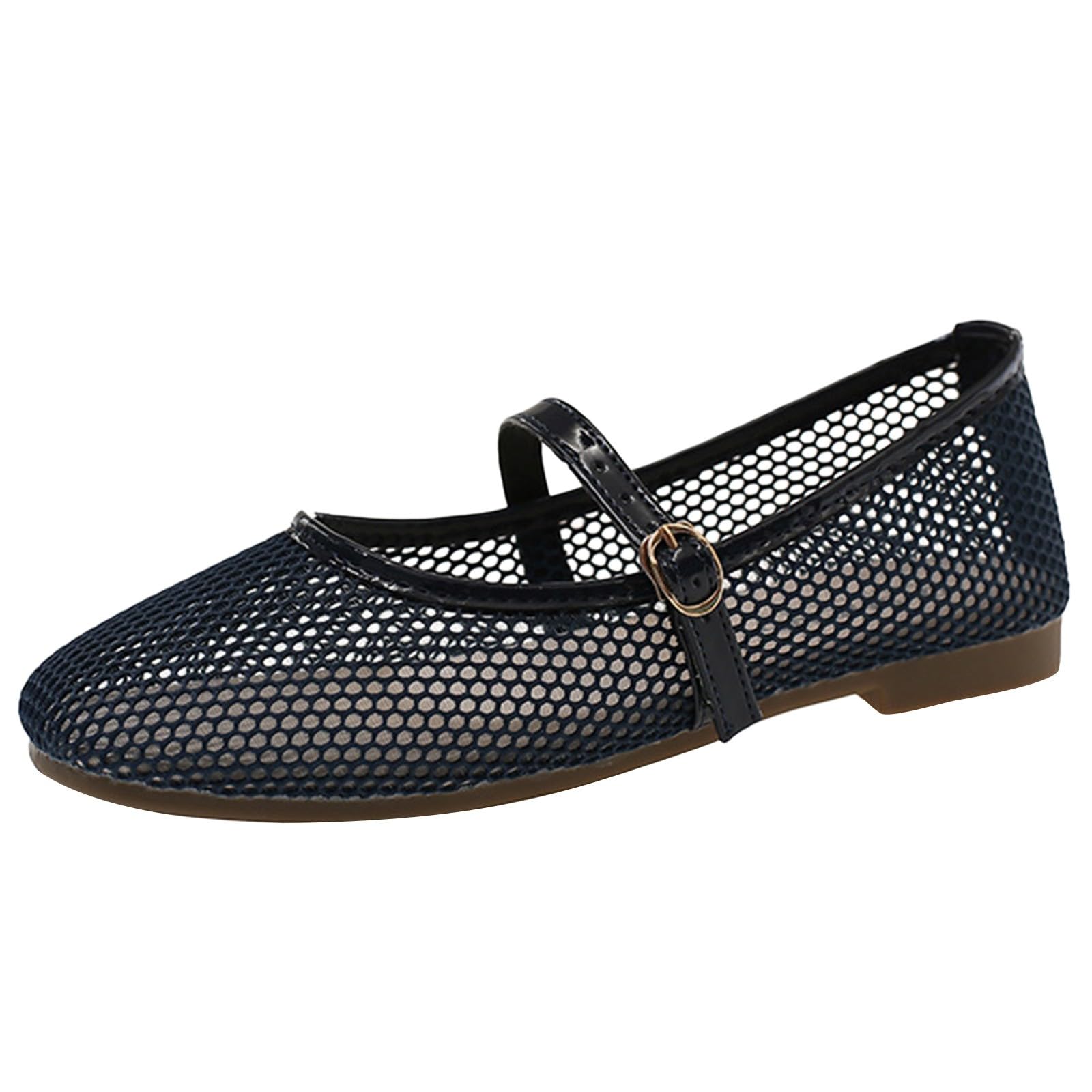 Mary Jane - Scarpe mocassino da donna in rete, piatte, estive, traspiranti, antiscivolo, eleganti, rotonde, con cinturino regolabile