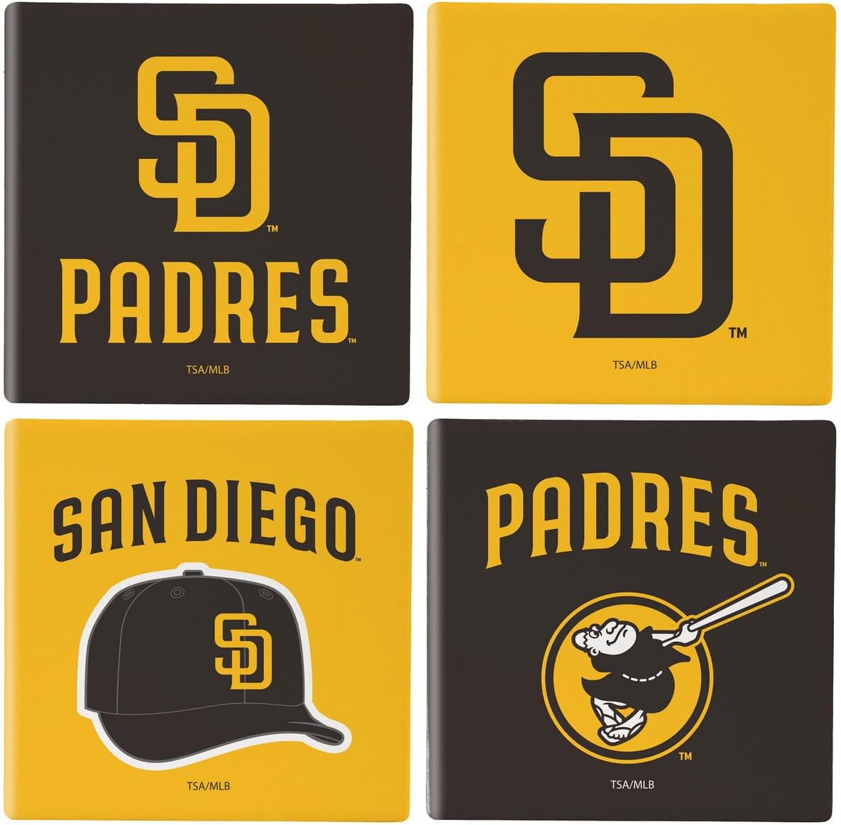 San Diego Padres Ceramic Coasters Set, 4pcs with Wood Caddy