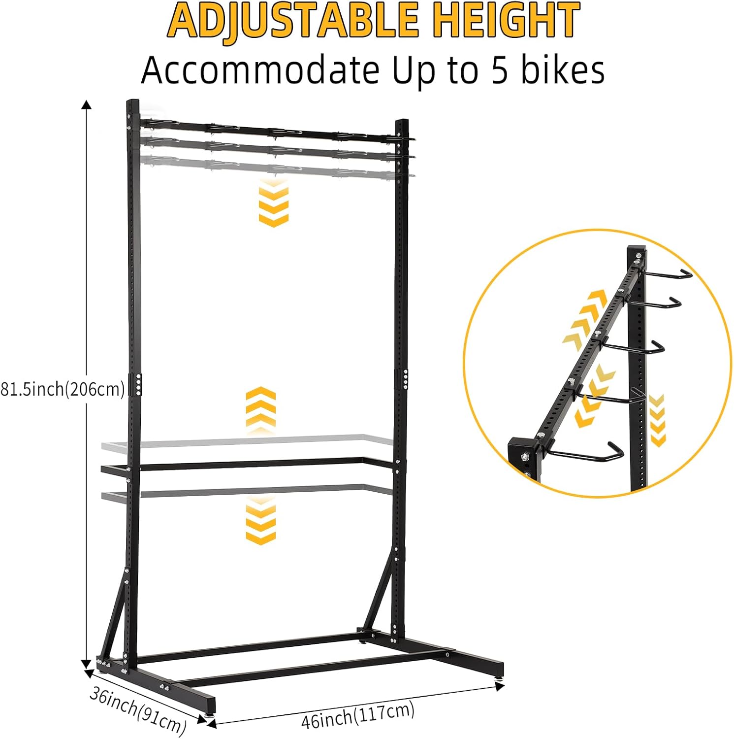 FAHKNS Freestanding Bike Rack for Garage,5 Bike Storage Standing Rack,Heavy Duty Vertical Bicycle Hanger with Adjustable Hook Height