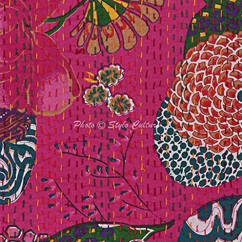 Image of Cotton Kantha Embroidery Cushion Cover (16x16-inches) (Set of 1, Pink)