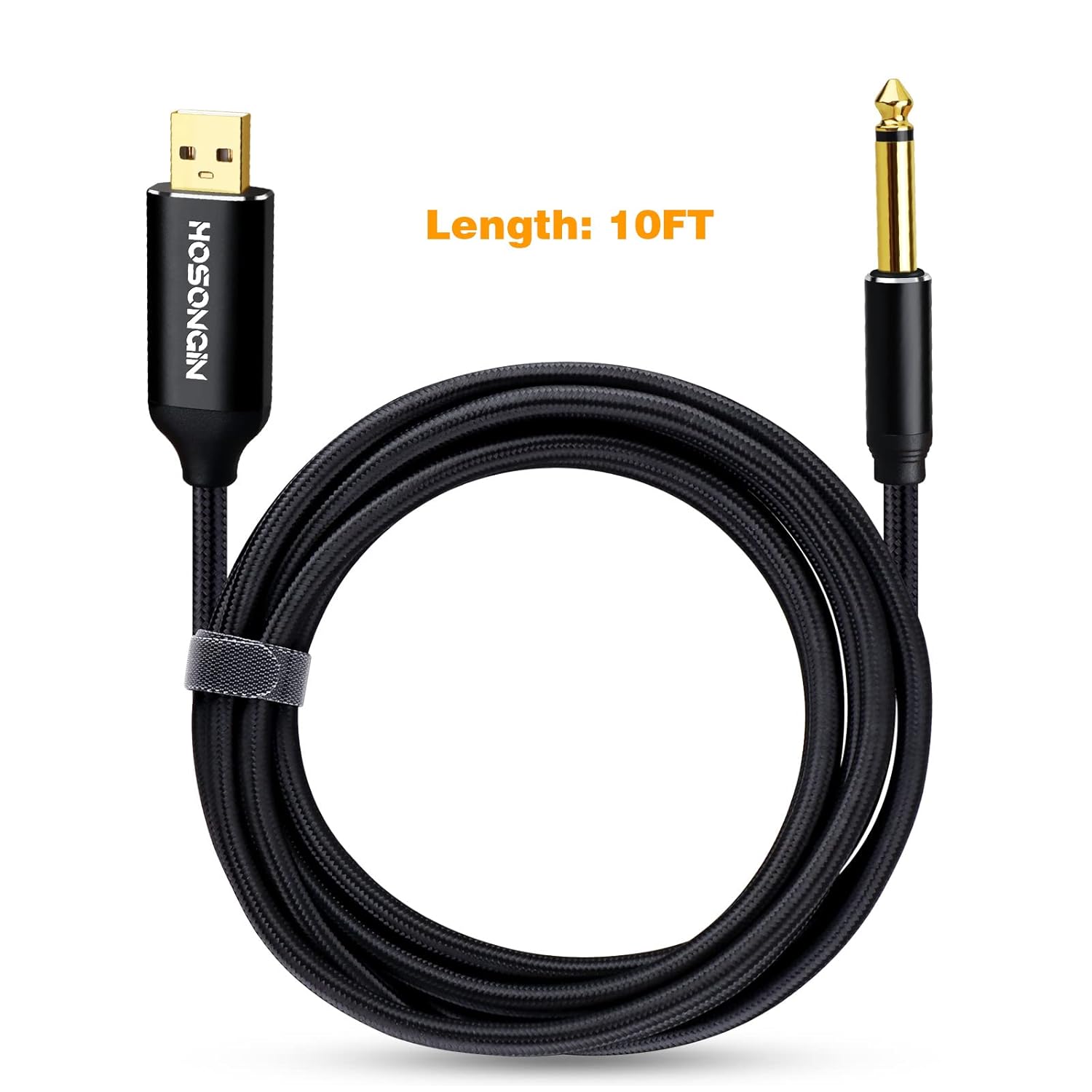 HOSONGIN [Upgraded Version] USB Guitar Cable, Guitar 1/4 Inch TS to Computer USB Interface Cable Adapter for Instruments Recording Singing, Premium Braided Shielding Cable, Length 10FT