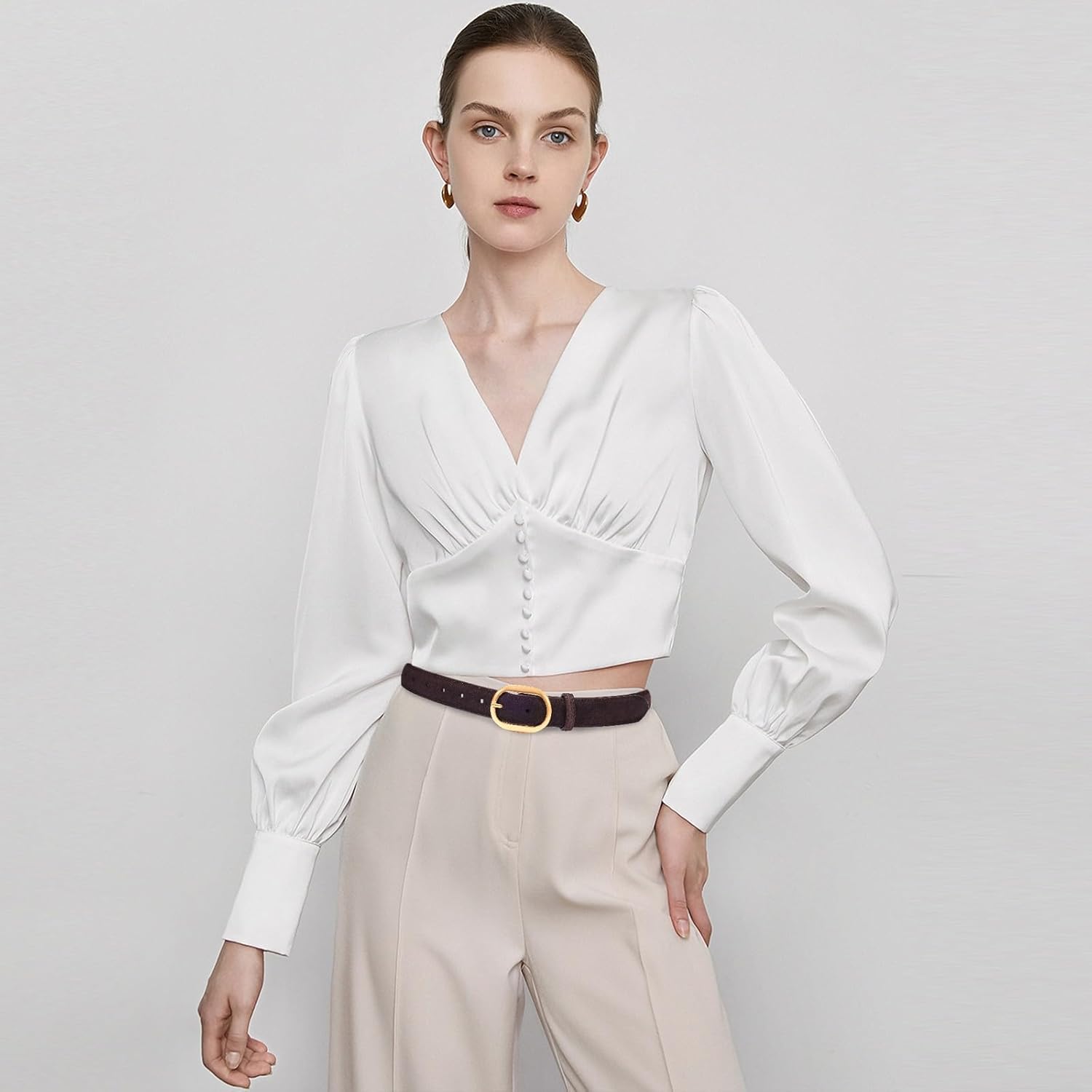 Womens Leather Suede Belt Brown Waist Belt for Casual Dress Jeans Ladies Genuine Leather Gold Buckle Belt - Image 5