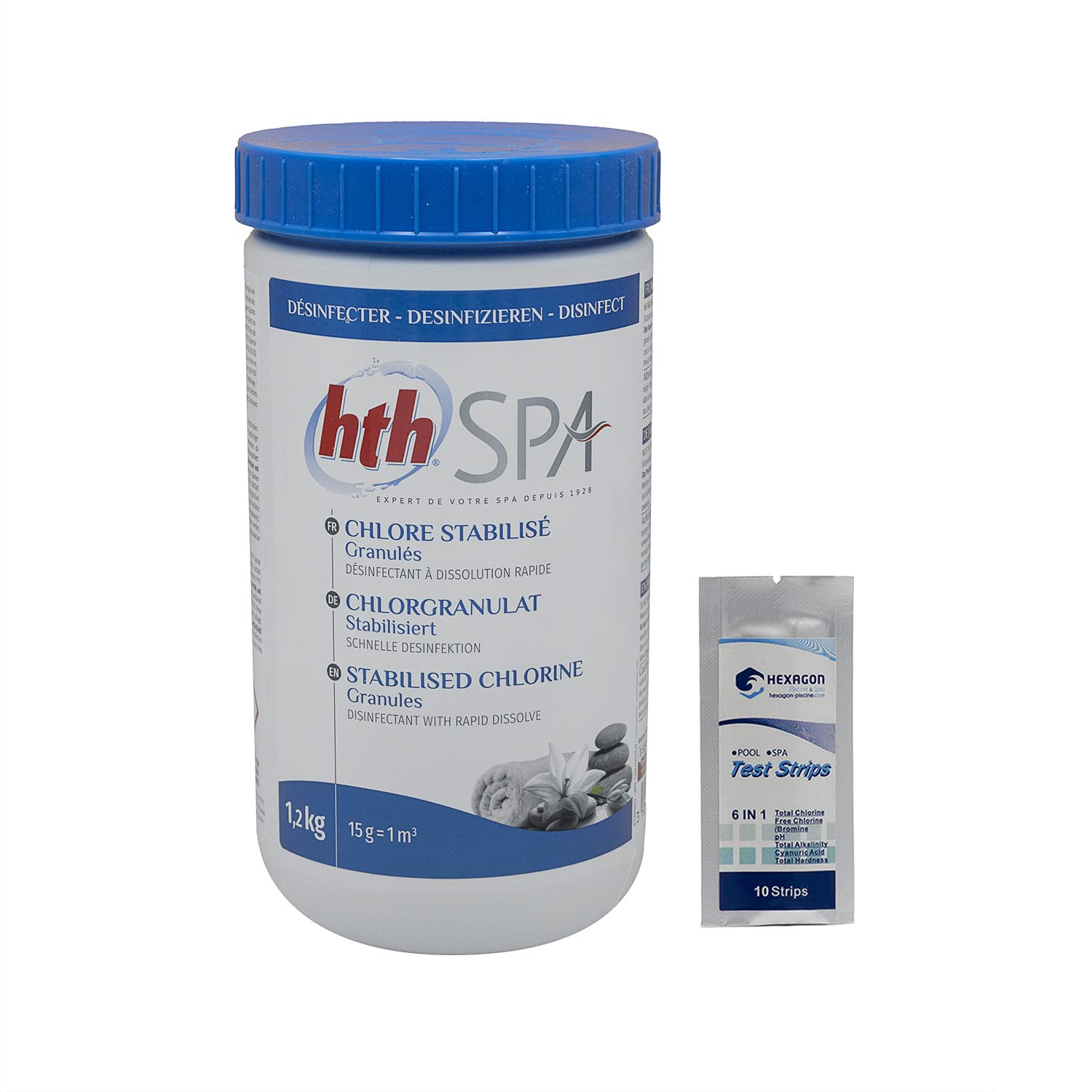 Chlore STABILISE HTH Spa 1,2kg - Désinfection Choc - Dissolution Rapide - 10 Tests HPS OFFERTS