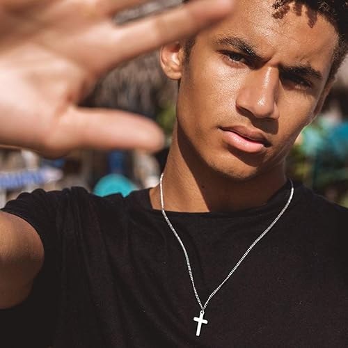 Miniatura 2 de Joxevyia Collar de cruz de acero inoxidable chapado en oro de 14 quilates con colgante de cruz pequeña con cadena cubana, joyería de fe simple,