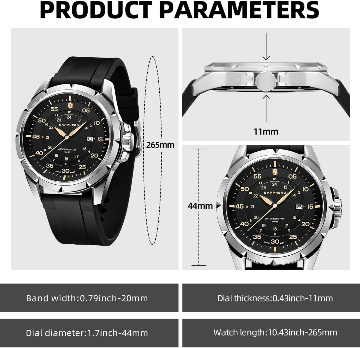 SAPPHERO Men's Watch Military Sports Watch 50M Water Resistant Luminous Pointer 3 O'Clock Date Window Durable Adjustable Nylon Strap Casual Watch for Men - Image 6