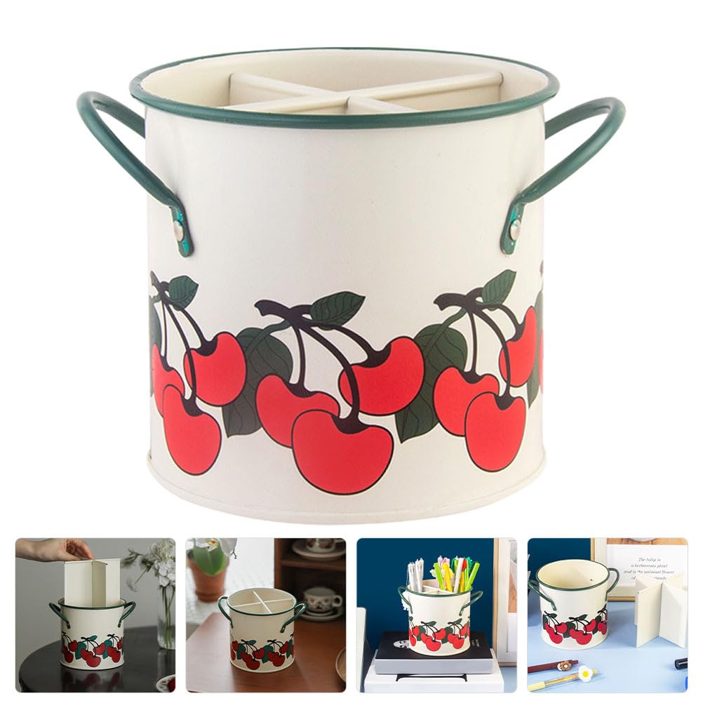 HEMOTON Utensilienhalter Küche, 17 x 12cm Küchenutensilienhalter, Retro-küchenutensilien aufbewahrung, Besteckhalter, Aufbewahrung, Utensilien-Organizer mit 4 Fächern Aufbewahrungseimer