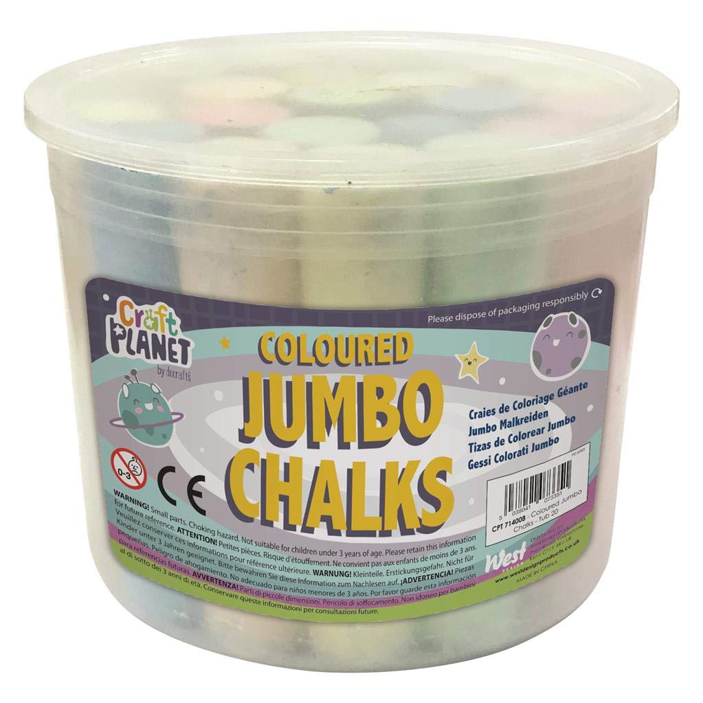 Craft Planet Jumbo Chalk, Multicoloured, Pack Of 20, Art & Craft Fun For Kids, Drawing, Pavement, Playground, School, Home, Garden, Games, Paper