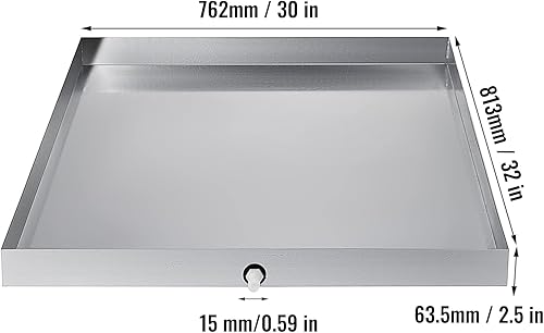 Miniatura 8 de VBENLEM Bandeja de goteo compacta de acero galvanizado de 32 x 30 x 2.5 pulgadas de grosor de 18 GA con orificio de drenaje y adaptador de manguera