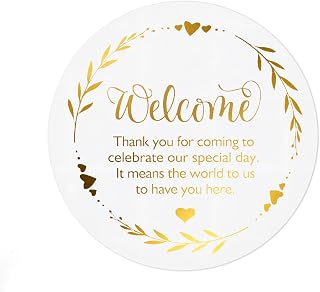 100PCS Gold Foiled Welcome Thank You Stickers for Wedding Favors, 1.6-inch Diameter Wedding Favor Thank You Labels