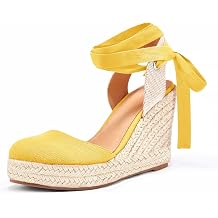 Ermonn Womens Espadrilles Wedge Sandals Platform Closed Toe Ankle Strap Lace Up Summer Shoes