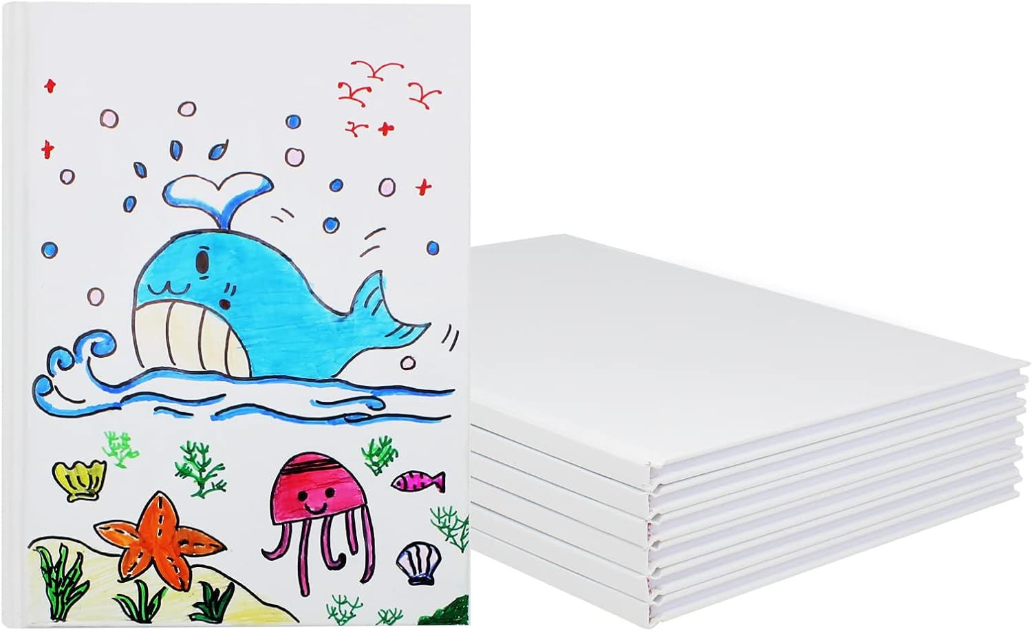 zmybcpack 6 Pack White Hardcover Blank Book 7x10 inch, Hardcover Blank Book for Students to Write Stories, Blank Draw Sketchbooks Journal (White, 22 Sheets/ 44 Pages Each)