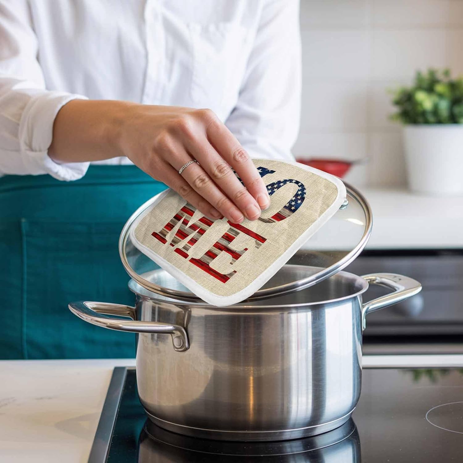 Khaki Vintage Pot Holders for Kitchen Heatproof Potholder, 5 Pack American Flag Retro Art Rustic Hot Pads Multipurpose Oven Pads Cloth Potholders Trivet for Cooking Baking