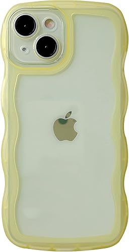 Caseative Marco de onda rizada de color sólido transparente suave compatible con iPhone (amarillo, iPhone 14) disponible en Yaxa Peru