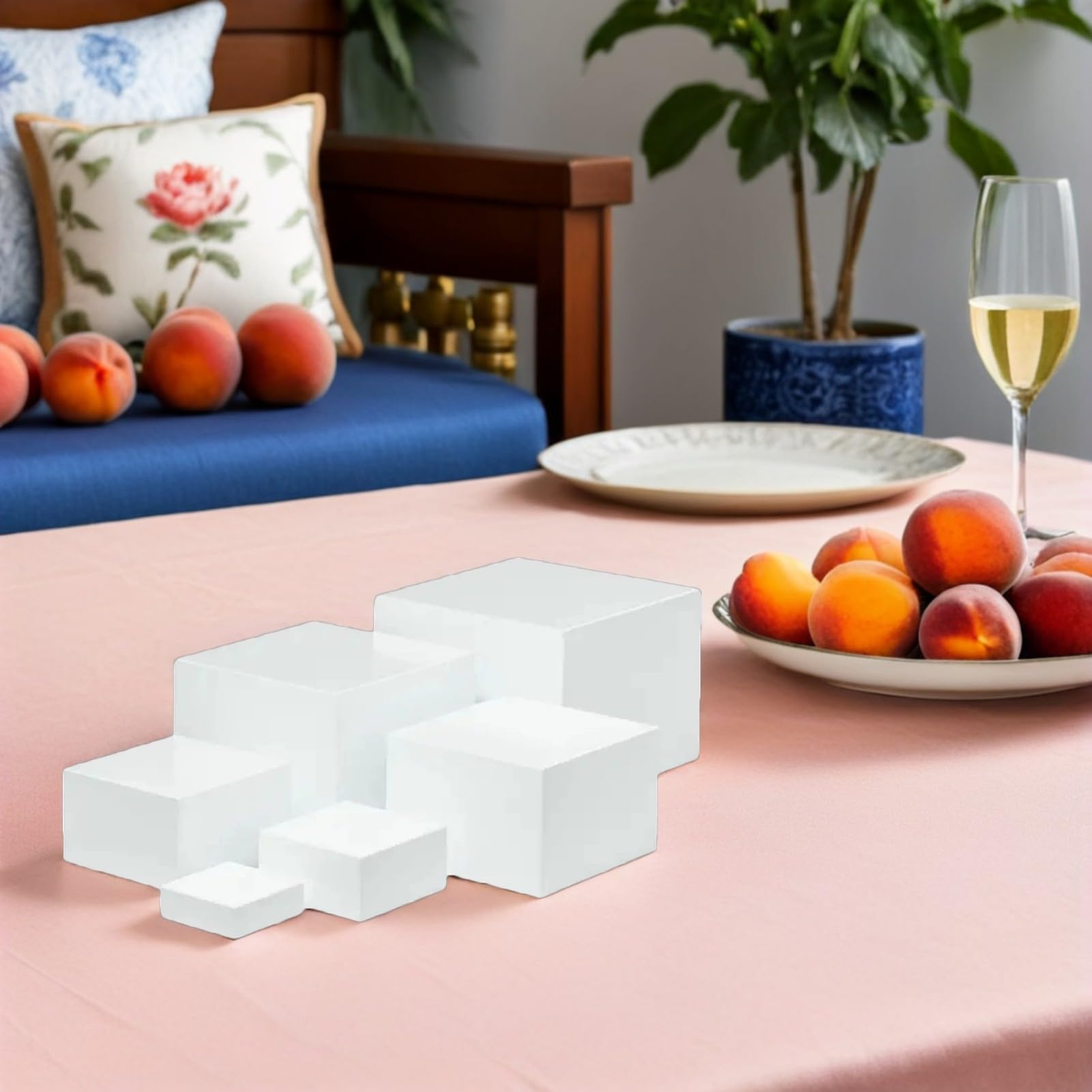 Zerodeko Soportes para Cupcakes y Postres Blancos en Forma de Cubo 6 Piezas, Elevadores de Exhibición de Plexiglás, para Buffet y Mesa de Dulces, Adecuado para Fiestas y Eventos en Casa