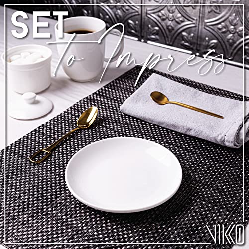 Vikko Dessert Plate, Set Of 6 White Plates, Fine Porcelain, Stackable 6 Inch Dessert Plates, Dishwasher Safe #TOP2