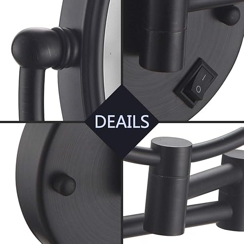 Miniatura 4 de BAOFI Espejo de maquillaje de pared de 8 pulgadas con luces, espejo de maquillaje iluminado para baño 360 giratorio, espejos de tocador extensibles