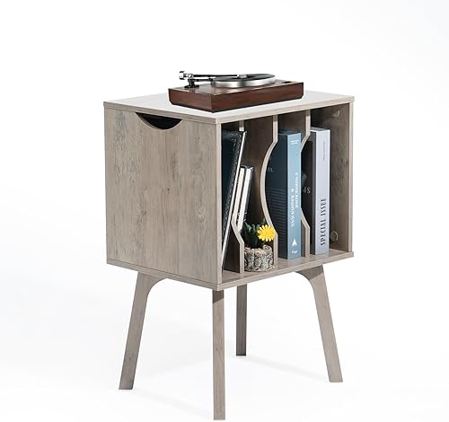 Miniatura 1 de Soporte para tocadiscos de madera, mesa de almacenamiento de discos de vinilo con 4 gabinetes de hasta más de 160 álbumes, soporte para tocadiscos