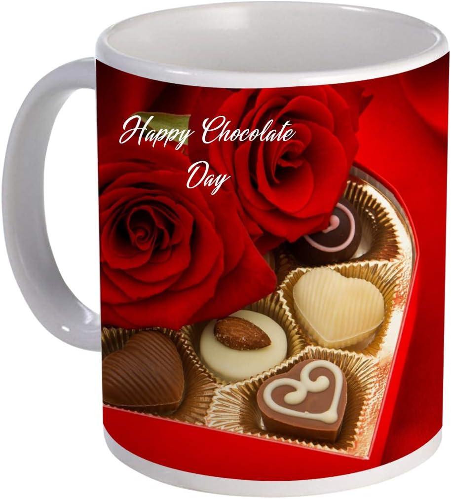 White Ceramic Coffee Mug 1Pc for Valentine Day Gift (Chocolate Day with fragnance of Rose)