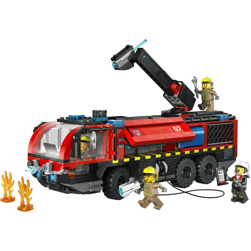 LEGO City Lotniskowy wóz strażacki, zabawka dla dzieci od 7 lat, klocki konstrukcyjne z pojazdem ratunkowym i czterema minifigurkami, prezent dla 7-latka, dla chłopca i dziewczynki na urodziny 60499