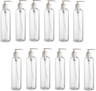 12 Pack â€“ 8 oz -Clear Cosmo Plastic Bottles â€“ White Pump - for Essential Oils, Perfumes, Cleaning Products By Natural Farms