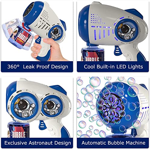 Eaglestone 2 Bubble Guns Machine For Toddlers, 8 Hole Light Up Bubble Maker With 4 Refill Solution For Kids, Automatic Bubble Blower For Bubble Blaster Summer Outdoor Toys, Birthday Party Favor Gift #TOP2