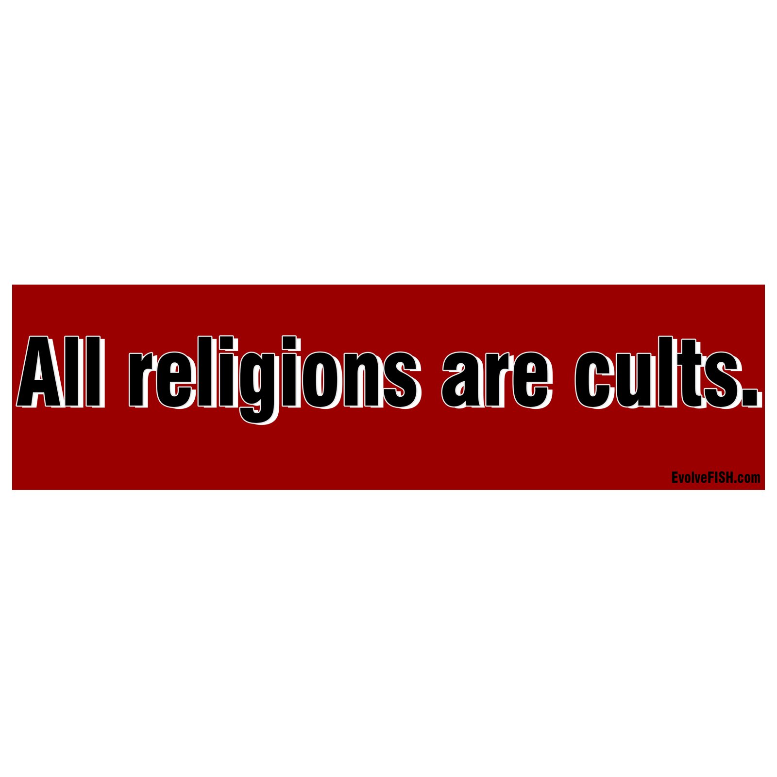 Adhesivo All Religions Are Cults EvolveFISH vinilo resistente de 11x3 pulgadas