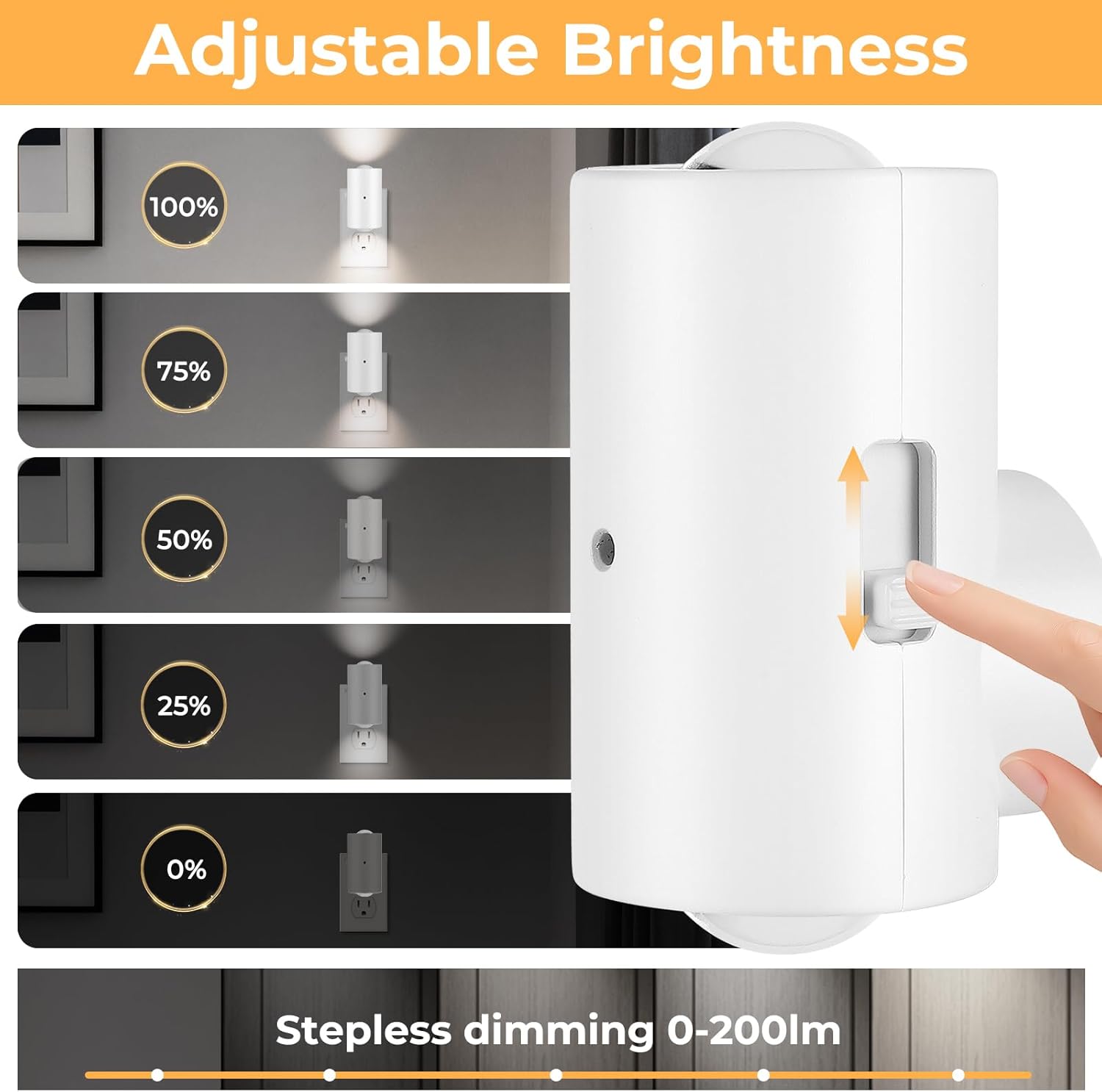 LED Night Light Plug in, Modern Plug-into Wall NightLight, Adjustable 0-200LM Brightness,Daylight 5000K,Dimmable Night Lights for Hallway Bedroom Stairway, Kitchen, Dusk to Dawn Sensor,4 Pack - Image 3